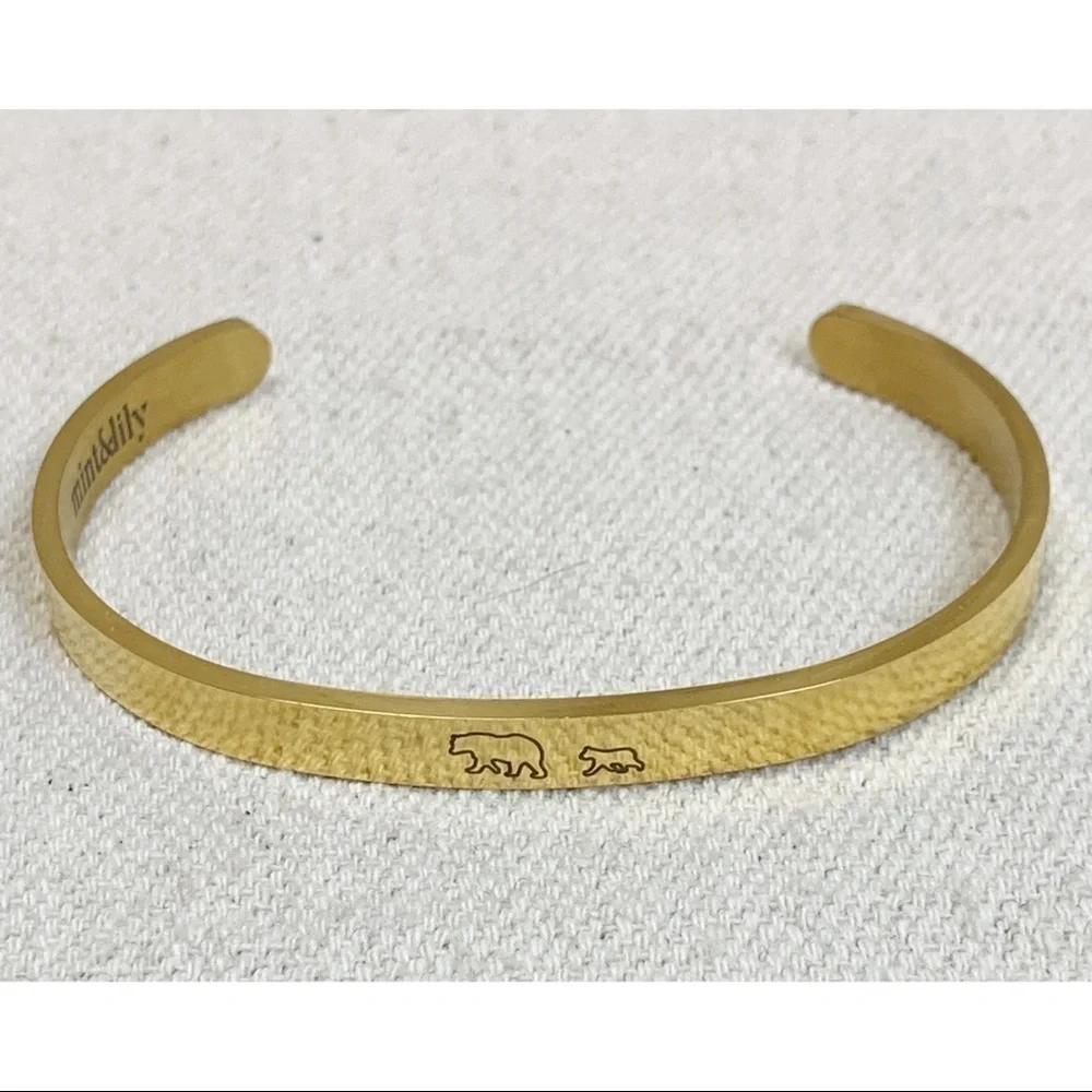 Mama Bear & Her Baby Bear Engraved Cuff Bracelet